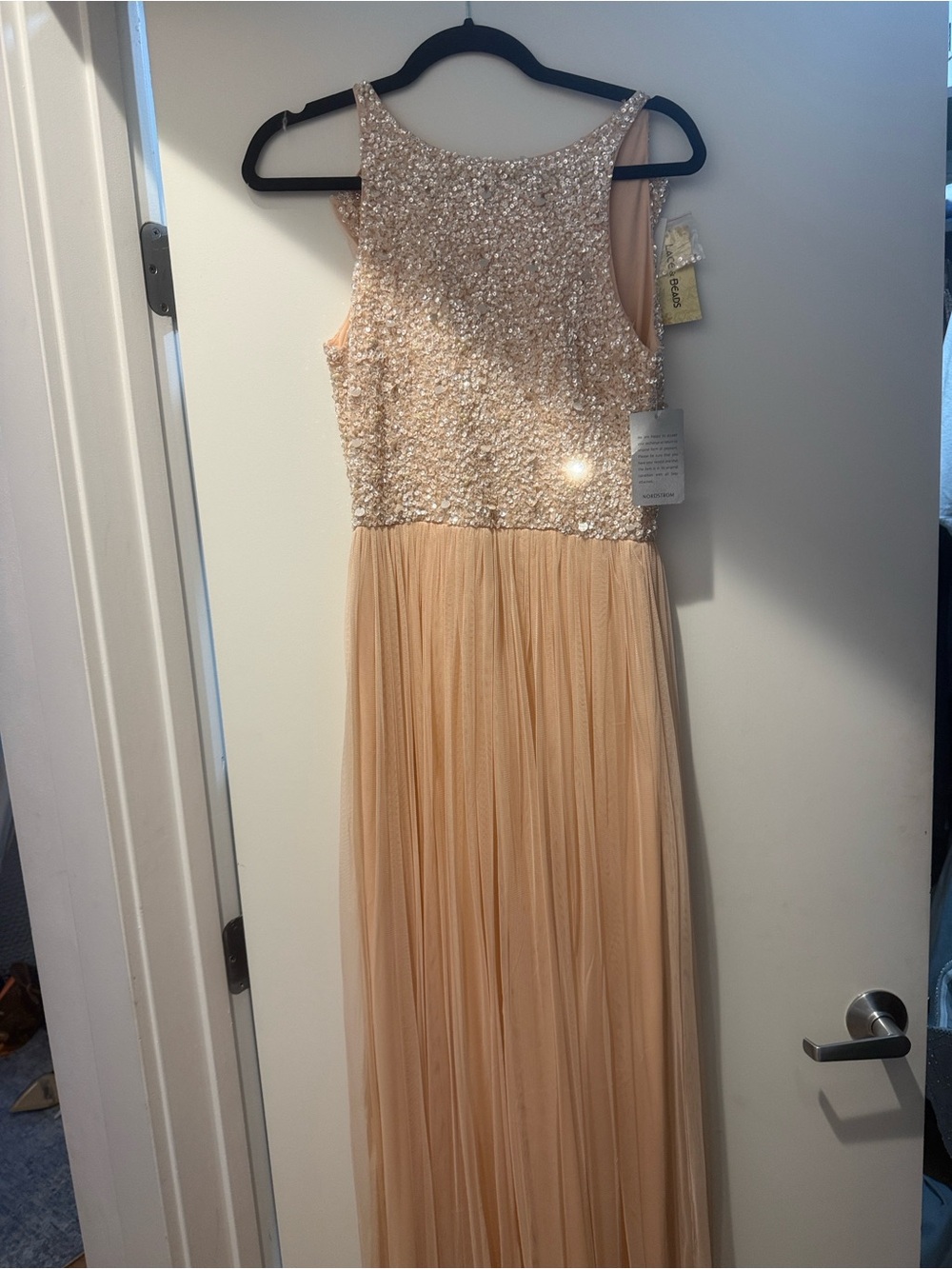 Girls Blush Sequin Tulle Formal Dress